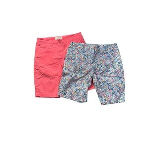 Talbots Petites 2P Shorts Bundle Paisley Print + Coral Chino Preppy Coastal
